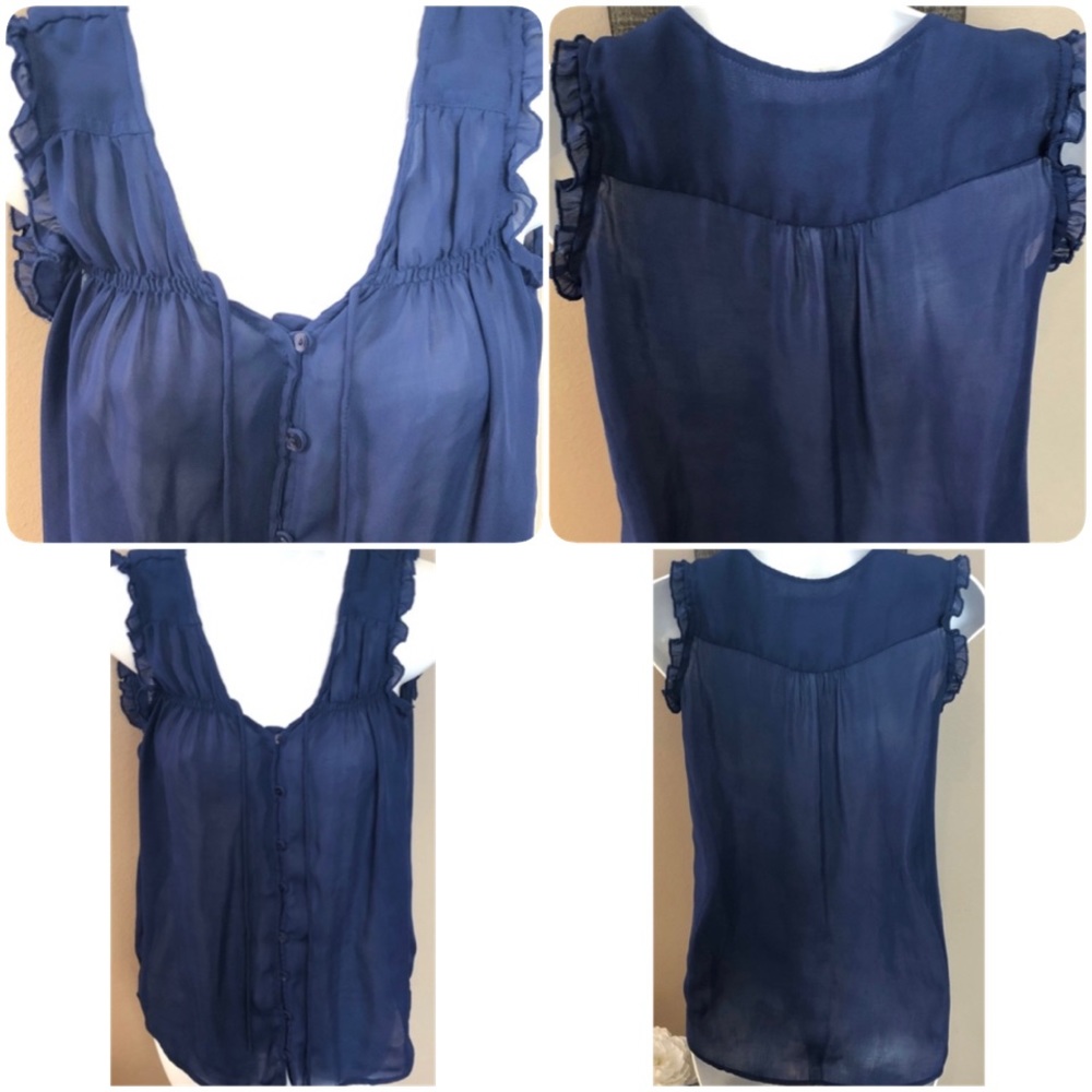 Zara Trf Collection Sheer Flowy Navy Tank Blouse S